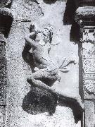 unknow artist Durga and the demon.  Mahisasaramardini-cave Mahabalipuram painting